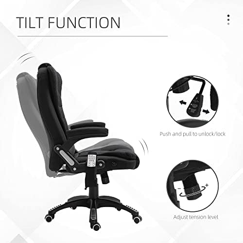 Vinsetto Massage Office Chair Recliner Ergonomic Gaming Heated Home Office Padded Linen-Feel Fabric & Swivel Base Black