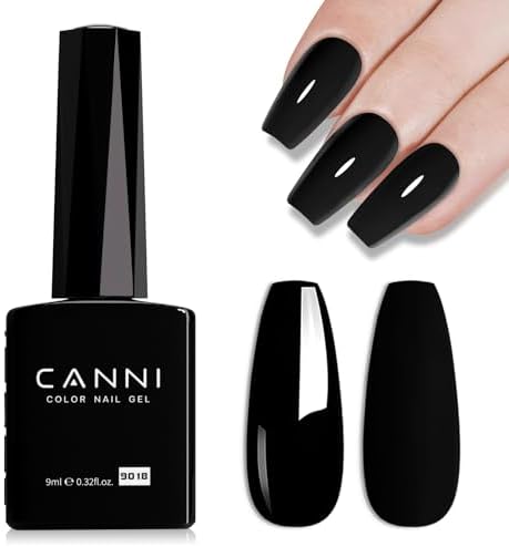 CANNI 9ml Black Gel Nail Polish, High Gloss UV LED Soak Off Gel