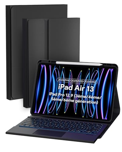 Doohoeek Etui avec Clavier pour iPad Air 13 2026(M4)/2025(M3)/2024(M2), iPad Pro 3e/4e/5e/6e...