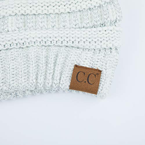 C.c Exclusives Cable Knit Beanie - Thick, Soft & Warm Chunky Beanie Hats (Hat-20A-Metallic) (Ivory/Silver) #TOP2