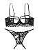 Lilosy Women's Sexy Underwire Floral Lace Sheer Bachelorette Lingerie Set See Through Bra and Panty 2 Piece Black X-Large