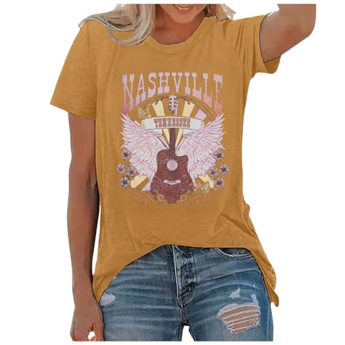 Camiseta de manga corta para mujer, estilo occidental, amarillo, XL