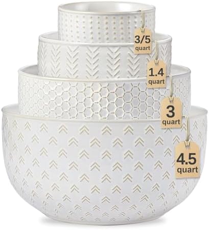 Lareina Ceramic Large Mixing Bowls Set of 4, Nesting Bowls for Cooking, Baking, Salad Etc, Serving Bowls Gift, Kitchen Stoneware, Oven, Microwave and Dishwasher Safe - 20/44/98/145 OZ, Ivory White - Thumbnail 2