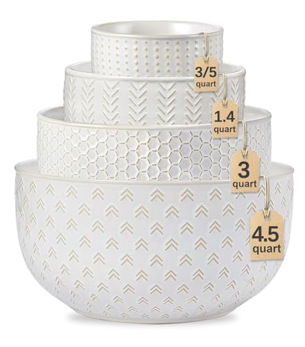 Lareina Ceramic Large Mixing Bowls Set of 4, Nesting Bowls for Cooking, Baking, Salad Etc, Serving Bowls Gift, Kitchen Stoneware, Oven, Microwave and Dishwasher Safe - 20/44/98/145 OZ, Ivory White Lareina Ceramic Large Mixing Bowls Set of 4, Nesting Bowls for Cooking, Baking, Salad Etc, Serving Bowls Gift, Kitchen Stoneware, Oven, Microwave and Dishwasher Safe - 20/44/98/145 OZ, Ivory White