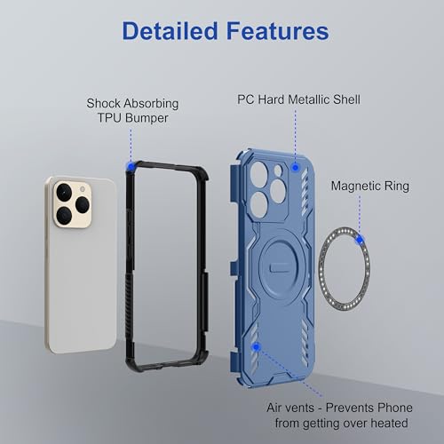 Image of amazon basics Back Case Cover for Realme Narzo 90 5G | Magnetic Case with Built-in Metal Ring | Supports MagSafe Charger, Wallet & Car Mount | Shockproof Hybrid PC + TPU | Blue