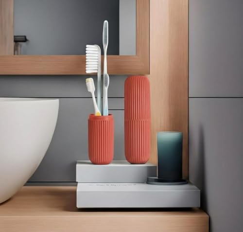 Image of iSTAR Plastic Portable Toothbrush Storage Case for Travel Bathroom Hiking Camping Pen Pencil Stationery Box for Healthy Life (Orange, Pack of 2)