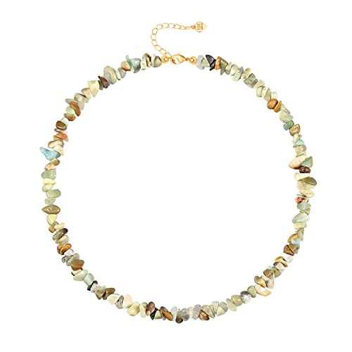 Image of Aobei Pearl Irregular Natural Amazonite Beads Choker Colorful Tumbled Chip Beaded Necklace Bohemian Gemstone Layering Jewelry for Women 15’’