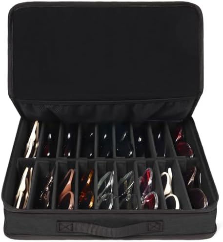 Bukere Sunglasses Organizer Case, 18 Adjustable Slots for Multiple Pairs Eyeglasses, Travel Glasses Holder Storage Box