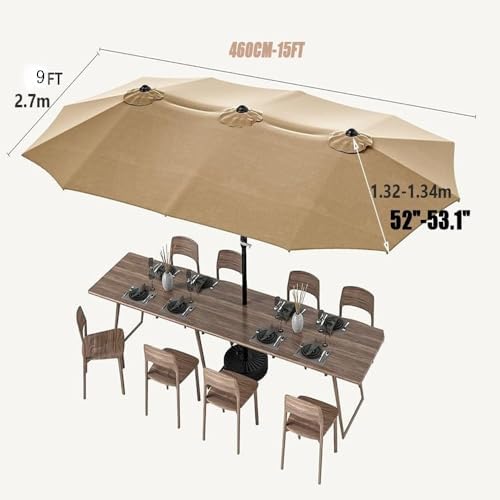 15x9ft Double-Sided Waterproof Umbrella Canopy Replacement - Durable 12-Rib Patio Parasol Cover, Heavy-Duty Sunshade for Outdoor Use, Easy Installation