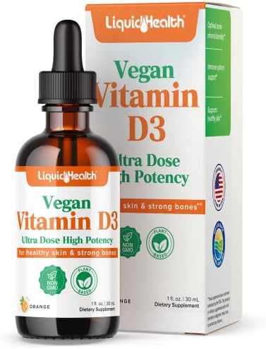 LIQUIDHEALTH Liquid Vitamin D3 5000 IU, Vitamin D Liquid Drops, Adults & Kids, Ultra Concentrated D3 Vitamin D Drops, Pure Vegan Liquid Vitamin D for Immune Support, Bone Health, Mood Support - 1 Oz