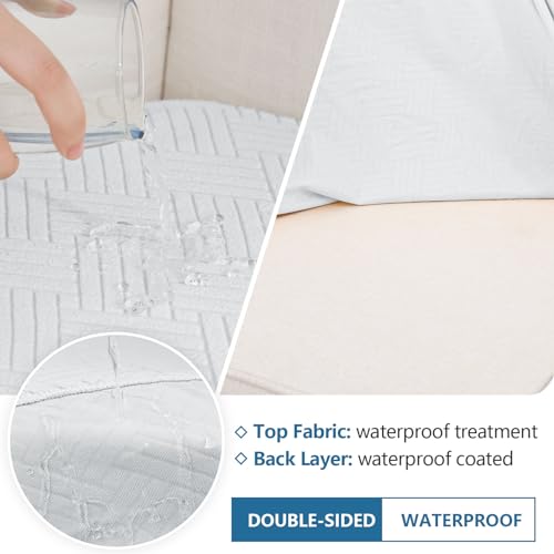 hyha Waterproof Couch Cushion Covers, Stretch Magic Sofa Seat Slipcover, Waterproof Sectional Couch/Sofa Cushion Covers for Pets Washable with Elastic Bottom(3PC, Light Grey) by hyha - Image 2