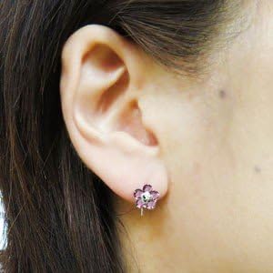 Amazon | [プレジュール]ルビー ピアス 花 フラワー ピアス キャッチ