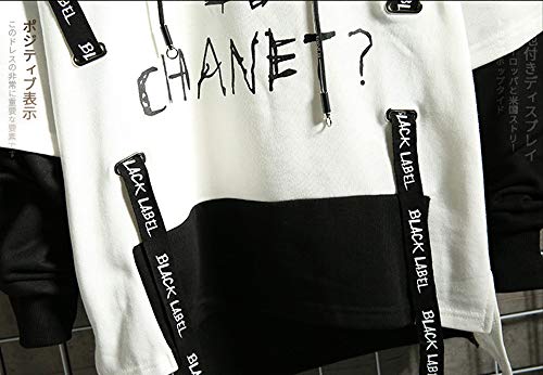 Hello MrLin Men's Hip Hop Hoodie Japanese Techwear Patchwork Streetwear Contrast Color Jumper