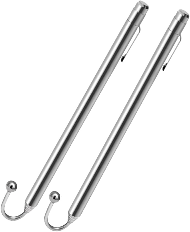 Telescoping Wire Reacher Pole, 38 Inch Extended Length, 7.8Inch Collapsed Length, with Hook and Pocket Clip,Stainless Steel (2PCS)