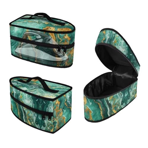 Rchsomd Estojo Para Ferro A Vapor Rchsmod Com Estampa De Mármore Verde, Impermeável, Suporte Portátil Para Ferro De Passar, Organizador De Viagem Com Alça, Bolsa De Transporte (Somente O Estojo)