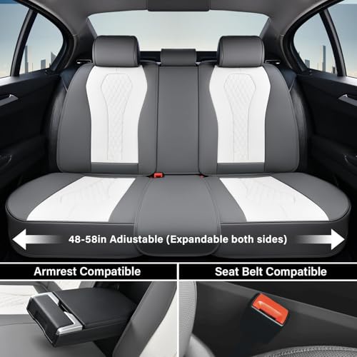 Coverado Leather Seat Covers Full Set, 5 Seats Universal Seat Covers for Cars, Waterproof Luxury Leatherette Seat Cushions, Front and Rear Seat Protectors, Seat Covers Fit for Most Vehicles Gary/White by Coverado - Image 4