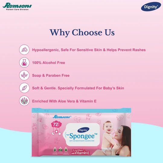 Dignity Spongee Soft and Smooth Baby Cleansing Wet Wipes with Aloe Vera Extract, 150x200 mm (Pack of 24) 1728 Wipes - Image 5 thumbnail