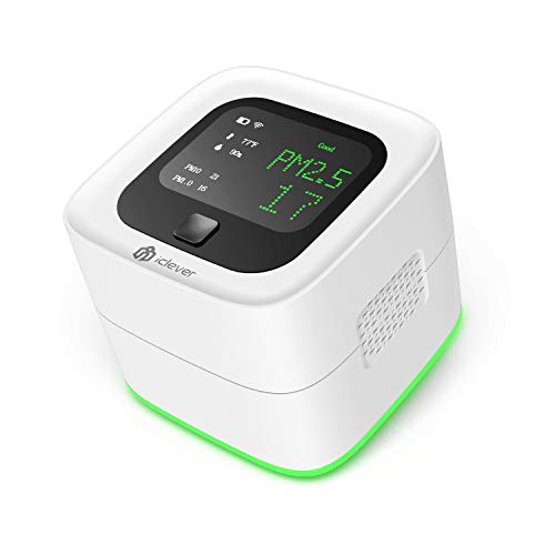 iClever Air Quality Monitor, Wireless Chargeable Air Quality Tester for PM2.5/PM10/PM1.0/Temperature/Humidity, Indoor Outdoor
