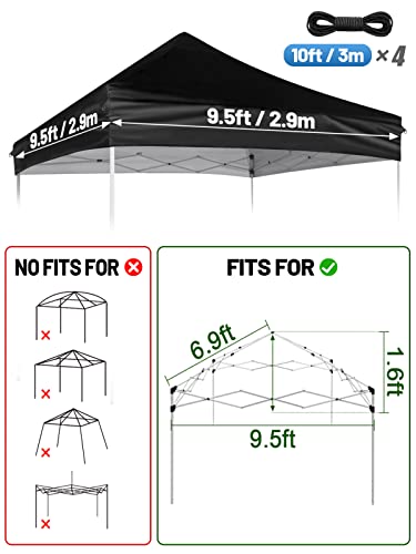 Canopy Replacement Top Cover - 10X10Ft Pop Up Canopy Tent Top Cloth With Ropes, Sun Waterproof Shade Silver Coated Oxford Cloth For Outdoor Garden Patio Picnic Camping - Black 9.5 * 9.5Ft #TOP1