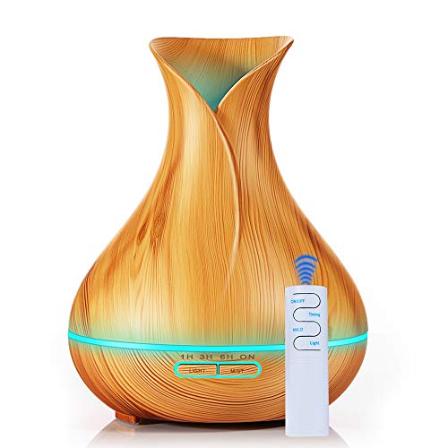 KBAYBO 400ml Ultrasonique Silencieux Électrique Humidificateur Diffuseur d'Huiles Essentielles Réglage de la Lumière LED et de la Minuterie pour SPA, Yoga, Maison (Couleur du bois léger)