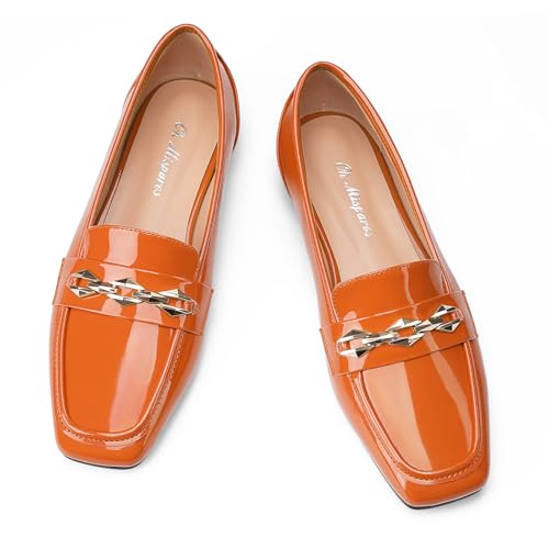 Image of Oh Mispares Womens Loafers Square Toe Low Heel Penny Loafers Fashion Comfortable Slip on Flats Casual Dressy Shoes for Women Work Office Patent Leather