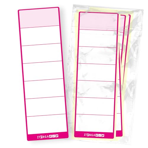 itenga 50x Ordneretiketten Ordnerrückenschild für breite Ordner I Aufkleber für Ordnerrücken selbstklebend aus Haftpapier 6x19cm (pink)