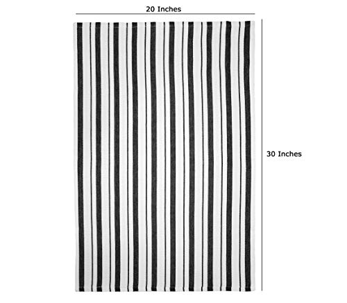 COTTON CRAFT Oversized Kitchen Towels - 4 Pack 100% Cotton Basketweave Tea Dish Towels - Absorbent Reusable Low Lint Quick Dry - Cooking Drying Restaurant Bar Cleaning Cloth Napkin -20x30 Black Stripe