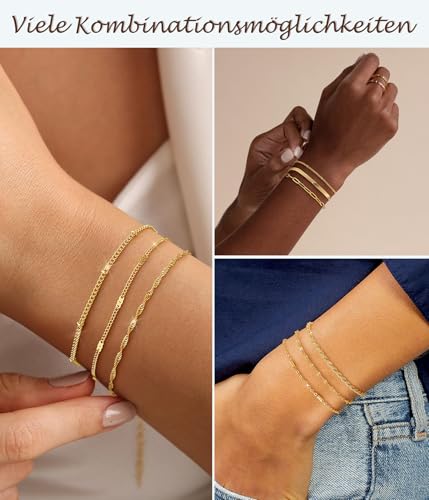 Miniatura 6 de Zoeray 3 Piezas Pulseras De Plata Y Oro Para Mujer Apilable Pulsera Dorada 18k Impermeable Ajustable Pulsera De Amistad Moda Joyas Regalos Para Amigas Mujer Y Niñas