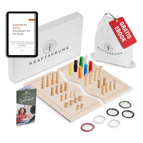 Systembrett Aufstellung Set für systemische Aufstellungen 45 Teile: Familienbrett & Figuren aus Holz inkl. eBook mit 200 systemischen Fragen & Extras Ideal für Coaching & Familienaufstellungen