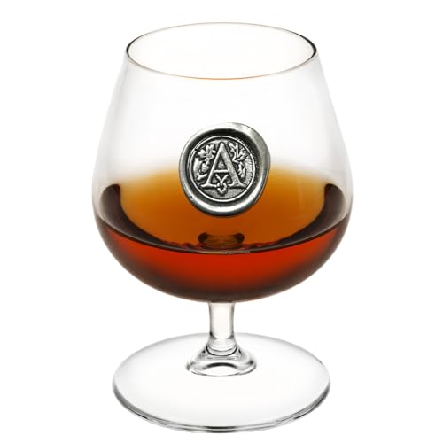 English Pewter Company 14.5oz Brandy Cognac Snifter Glass with Monogram Initial - Personalised Gift with Your Choice of Initial (A) [MON201]