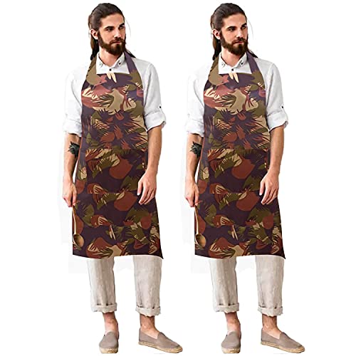 Nikrokz Brown Army Print Apron With Front Center Pocket In Polyester Material Large Size, Set Of 2_Pm137