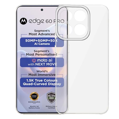 Image of Amazon Brand - Solimo for Motorola Moto Edge 60 Pro 5G Premium Transparent Soft Silicon Crystal Clear Back Cover [Transparent]