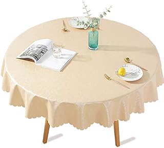 DARUITE Table Cloth Round, Wipeable Table Cloth, Plastic Wipe Clean Tablecloth Waterproof Table Cover for Outdoor, Dining Room, Parties, Garden(Champagne Gold Diameter 55" (140 cm)