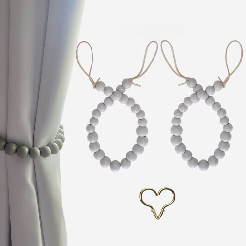 Yellow Lotus Window Treatment Holdbacks - Beaded Tiebacks For Curtains 2 Pack, Outdoor Curtain Tieback, Curtain Holder, Boho Farmhouse Garland Ties, Drapery Holdbacks Boho Chic Decor, Gray, 21 Inch #TOP7