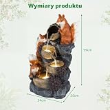 COSTWAY 4-stopniowa fontanna ogrodowa z oświetleniem LED i pompą, kaskadowa fontanna z żywicy syntetycznej, wygląd kamienia i motyw wiewiórki, fontanna pokojowa na zewnątrz, wodospad, fontanna