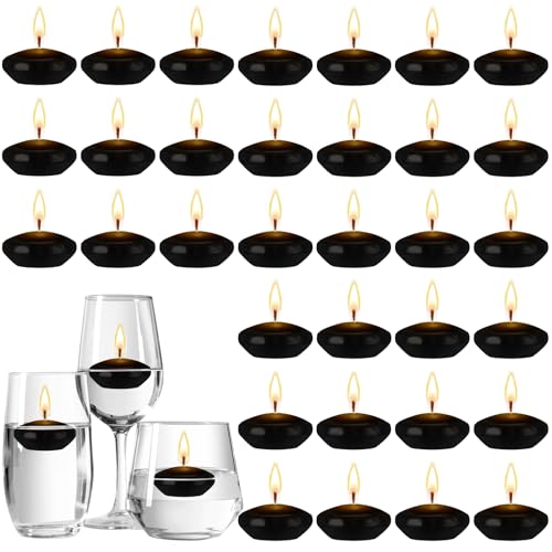 Nuanchu 30 Pcs Black Floating Candles Centerpieces Bulk 1.5 Inch Small Unscented Votive Floating Candles Decoration for Wedding Anniversary Holiday Party Gifts Home Pool Decor
