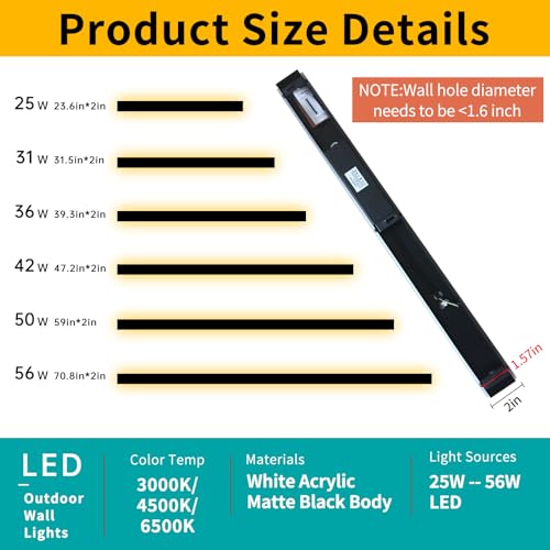Mikeru 3CCT Dimmable Outdoor Wall Sconce 71" IP65 Waterproof - 2Pack Modern Black Exterior Light with Remote Control, Adjustable 3000K/4500K/6000K for Porch, Patio & Commercial Spaces | Hardwired by Mikeru - Image 8