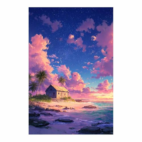 Peinture à l'huile paysage de front de mer violet CUDAOO 70x100cm