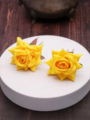 Image of Vogue Hair Accessories Rose Flower Pins Set Of 2 Yellow (Vha A 01)