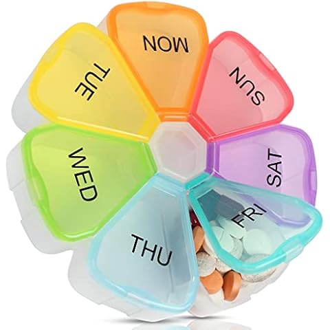 Pill Box BPA Free Weekly Pill Box Organiser Portable 7 Day Medicine Organiser with Large Compartments for Vitamins and Pills Medication Storage Box for Home and Travel- Rainbow Color Cover
