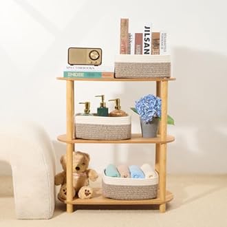 MiniArk Shelf Storage Baskets for Organizing | Closet Organizer Bins | Small Baskets | Toy Basket | Cute Decorative Basket | Cube Storage Bin | Woven Rope Basket | 11.5×7.5×4.7” | 3 Packs White Brown
