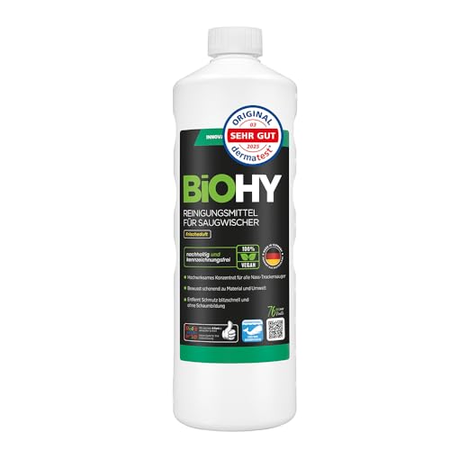 BiOHY Reinigungsmittel für Saugwischer mit Frischeduft (1l Flasche) | 1:200 Konzentrat für alle Nass-Trockensauger & Waschsauger | Für Fliesen, PVC, Parkett, Laminat & Teppich | Schaumarm