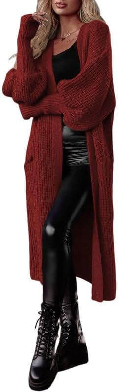 Dokotoo Cárdigan largo de punto grueso para mujer, para invierno y otoño 2023, abrigos abiertos con bolsillos
