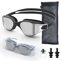 Roujune Polarisiert Schwimmbrille Herren Damen, UV-Schutz, Anti-Nebel, Verstellbarer Gurt, Komfortable Passform, Profi Schwimmbrille für Erwachsene und Jugendliche Mit Nasenklammer und Ohrstöpseln