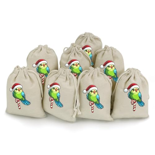 Green Budgie Santa Hat Candy Cane 8 Pack Small Gift Bags Cotton And Linen Drawstring Pockets Sachet Bag for Party Home Supplies