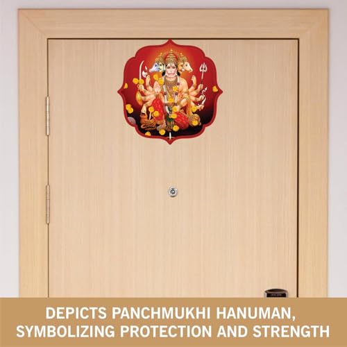 Image of BerryBox Panchmukhi Hanuman MDF Sticker Wall Frame Door Vastu Dosh Rectification Remedy Of Home, Office And Factory MDF Photo Poster with self adhesive tape 4 inch (Style 6)