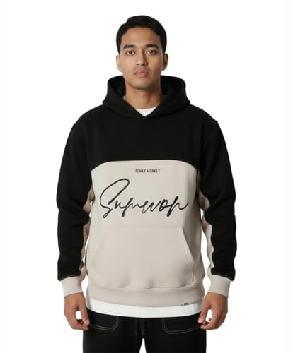 Image of FUNKY MONKEY Men's Color Block Hoodie Sweatshirt with Kangaroo Pocket | Cotton Blend Pullover Hooded Sweatshirt | Casual Streetwear Winter Hoodie for Men