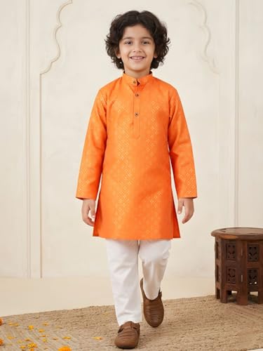 Image of AJ DEZINES Boys Cotton Full Sleeve Printed Kurta Pajama Set for Kids - Ethnic wear | Special Occasion & Traditional Outfit |Boys Kurta Pyjama Set - Regular Fit