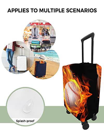 Travel Luggage Cover Medium Suitcase Cover Fit for 22-25 Inch Luggage Luggage Protector Suitcase Cover Scratchproof Sports Theme Flying Baseball in Fire Luggage Cover Protector for Suitcase4