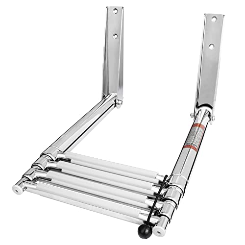YOUNG MARINE 4 Steps Stainless Steel Drop Down Telescopic and Folding Boat Ladder with White Plastic Footboard,Over Platform Mounting by Young Marine - Image 3